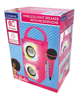 LEXIBOOK, Barbie, Altavoz Luminoso Bluetooth portátil con micrófono, Karaoke, Efectos de luz, inalámbrico, USB, Tarjeta SD, batería Recargable, Rosa, BTP180BBZ