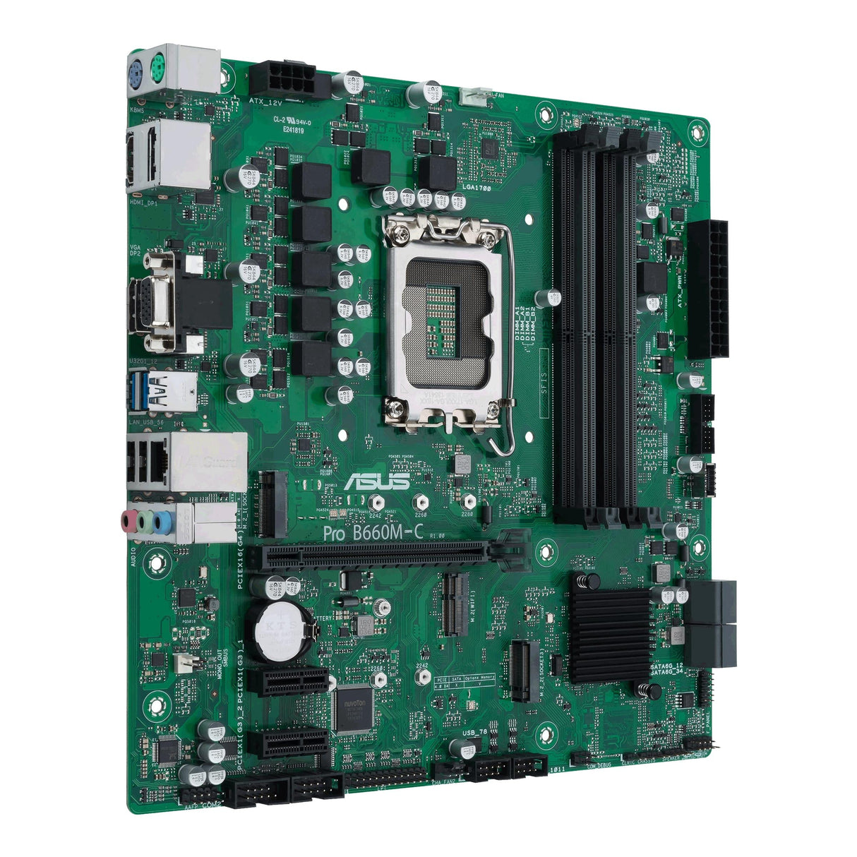 ASUS Technology Holland B.V. Pro B660M-C D4-CSM Placa Base mATX, Intel B660, LGA1700, DDR4, PCI 4.0, LAN Intel 1Gb Realtek 7.1 Surround, 2xM.2, 4xSATA 6GB/s, USB 3.2 Gen 1 Control Center Express Negro