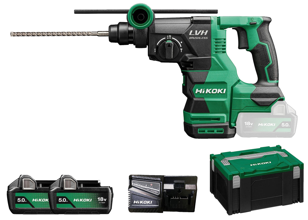 HIKOKI Batería para taladro y cincel DH1826DAWPZ, SDS-plus (batería de iones de litio de 18 V, 5,0 Ah, energía de impacto: 3,2 J, velocidad de impacto de carga completa 2ª marcha: 0-4300 min-1, sin