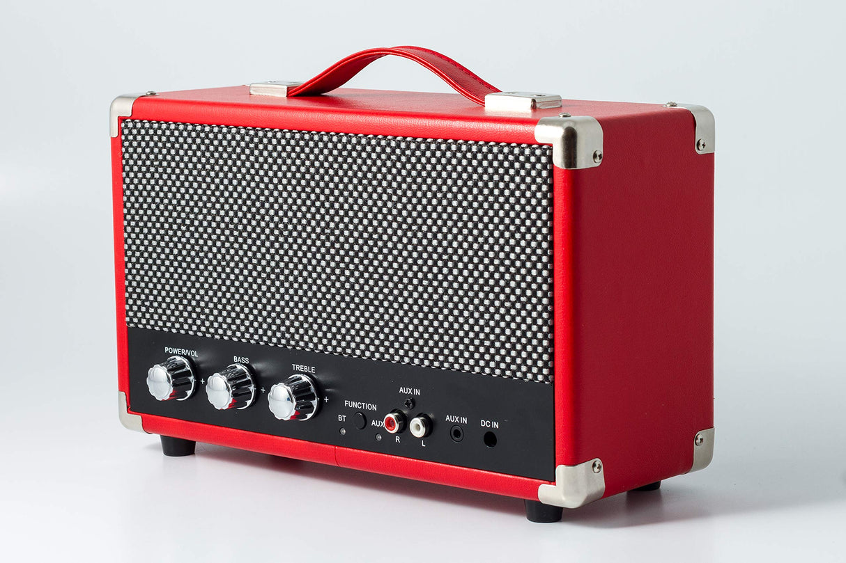 GPO Westwood Altavoz Bluetooth - Portátil, Retro, 25 vatios, subwoofer, entrada RCA, rejilla retro, asa de transporte - Rojo
