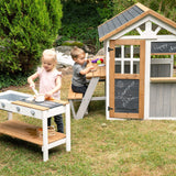 roba Ampliación de Cocina para casa de Juegos – Cocina Infantil al Aire Libre Blanco y marrón con Barbacoa y Placas de cocción – Accesorios para casa de Juegos de jardín a Partir de 18 Meses – con