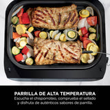 Ninja MAX 6 en 1 Freidora de aire y parrilla de interior, 6 funciones de cocción sin humo, cocina hasta 6 hamburguesas, capacidad de 3,8 l, incluye termómetro digital para carne, gris/plata, DG551EU