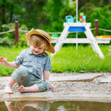 Relaxdays Grupo Mesa Pícnic Infantil con Sombrilla, Mesita Niños con 2 Bancos Madera, para Juegos con Arena y Agua, Blanca, Poliéster, 49 x 86 x 92,5 cm