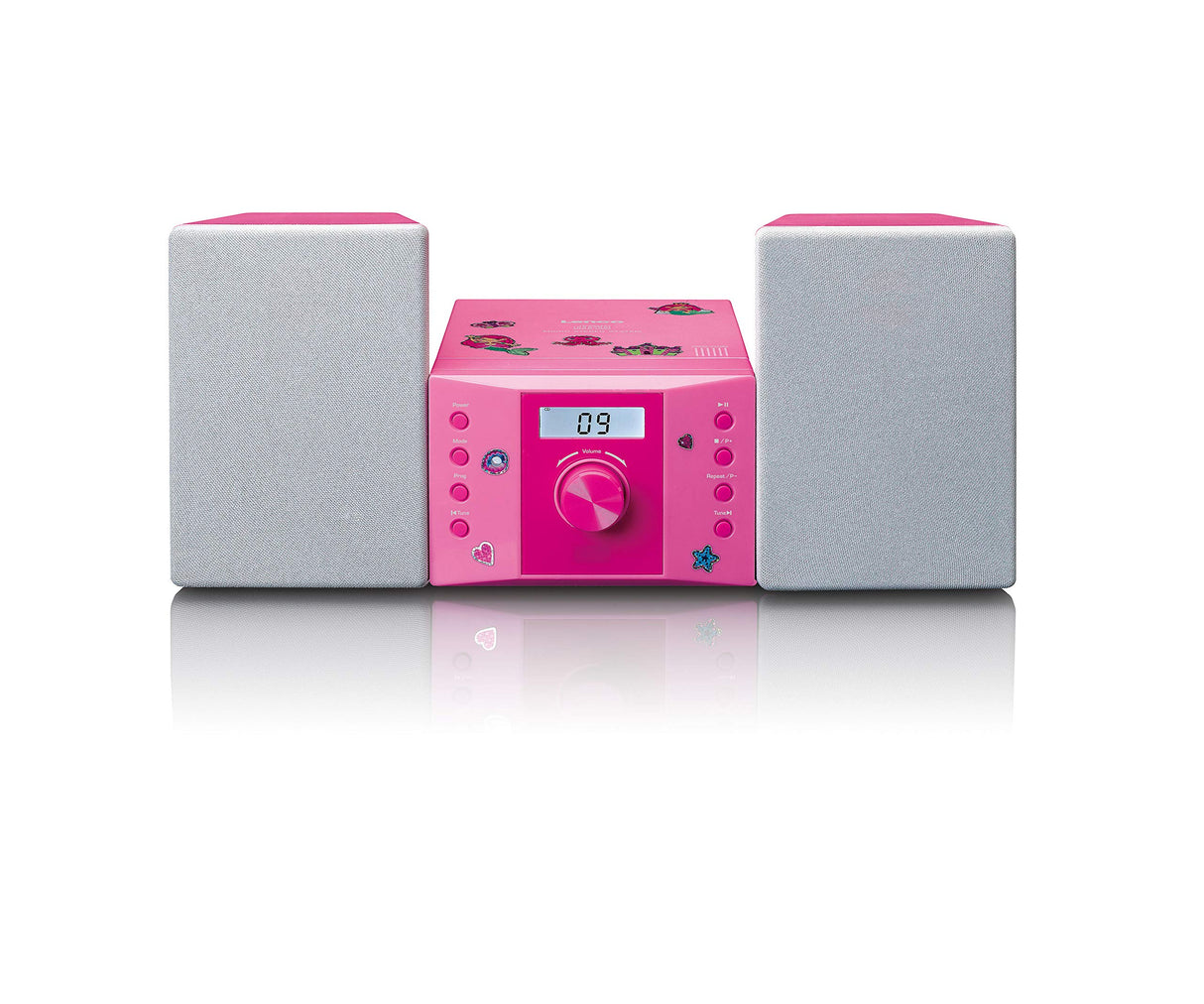 Lenco 810025 mc-013pk Sistema estéreo Compacto para niños con Reproductor de CD y Pantalla LCD Entrada aux 2 x 2w rms con Pegatinas Rosa