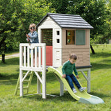 Smoby Life Casa de la Playa - Casita Exterior de Juegos con Plataforma 70 cm, tobogán, Ventanas, Puerta Baja, Escalera, contraventanas, protección Anti-UV, Material Reciclado,+2 años (7600810802)