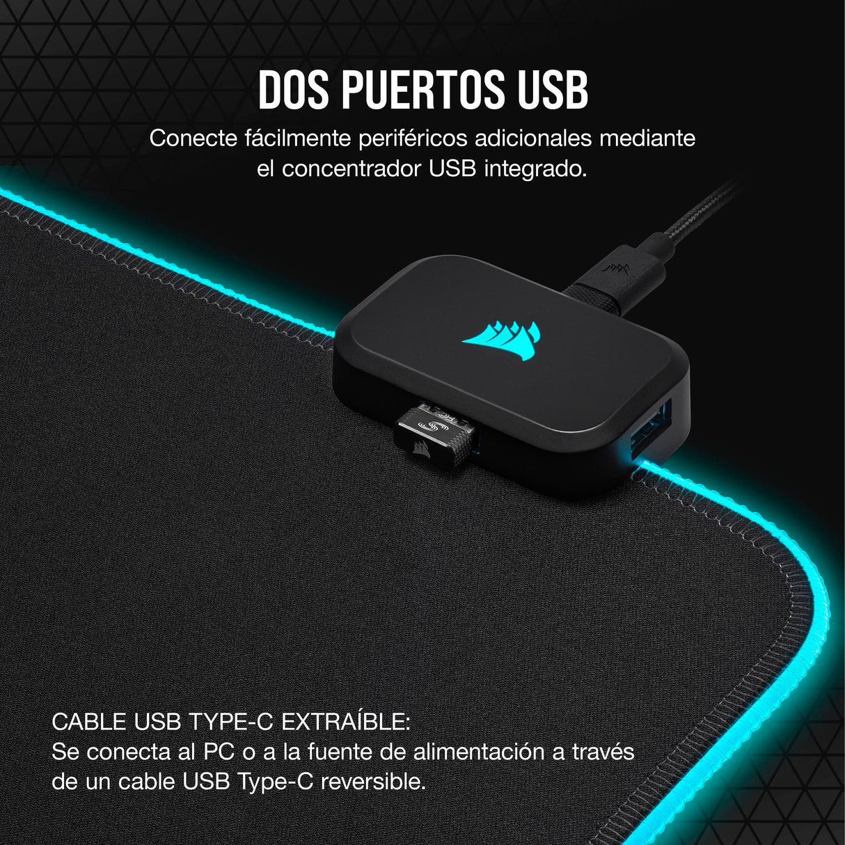 Corsair MM700 RGB Extended 3XL Alfombrilla de Ratón para Juegos con Superficie de Tela - Superficie de 1220 × 610 mm - Iluminación RGB de 360° y Tres Zonas - Hub USB con Dos Puertos - Negro