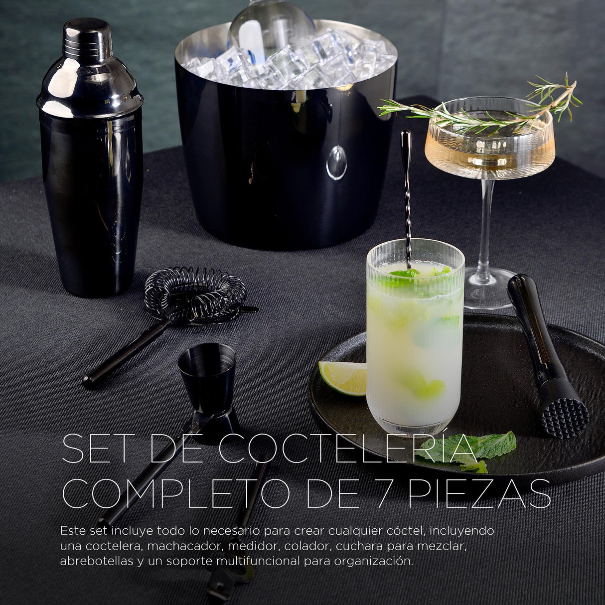 MasterPRO The Drop - Juego de coctelería de 6 Piezas de diseño en Acero Inoxidable - Elegante, Duradero y Multifuncional - Idea de Regalo Ideal (Navidad, Pascua, Boda) - Caja de Regalo incluida
