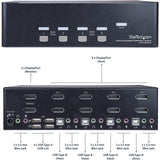 StarTech.com Switch Conmutador KVM de 4 Puertos Dobles DisplayPort de 4K 60Hz - KVM de 4 Puertos Duales DP