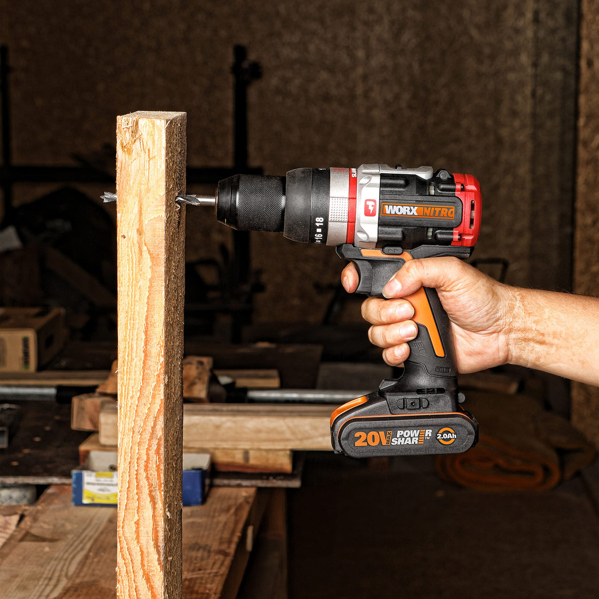 WORX Taladro Percutor Slammer Brushless 20V | PowerShare | WX354 | 2 baterías 2Ah y cargador | Perfora hormigón, motor sin escobillas, velocidad variable, ajustes de par 18+1+1 | Percusión activa
