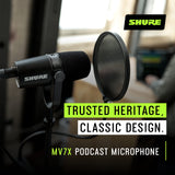 Shure MV7X XLR Podcast Microphone - Pro Dynamic Mic para podcasting y grabación Vocal, Todas Las construcciones de Metal y micrófono Compatible - Negro
