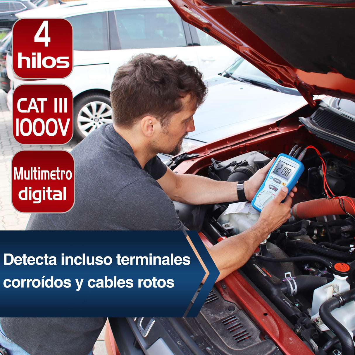 PeakTech 2705 – Miliamperímetro digital con cables de prueba Kelvin de 4 pines, TUV/GS, medición de miliohmios, corriente, multímetro, probador de continuidad, gráfico de barras - CAT III 1000 V