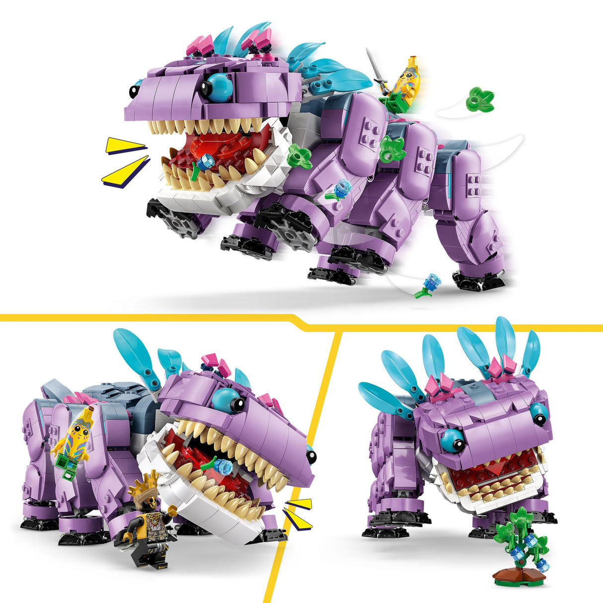 LEGO Fortnite Klombo- Figura de Dinosaurio para Jugar y Exponer - Minifiguras de Banano Aventurero Isleño y Oro - Regalo Gamer para Niños y Niñas de 10+ Años Fans del Videojuego 77077