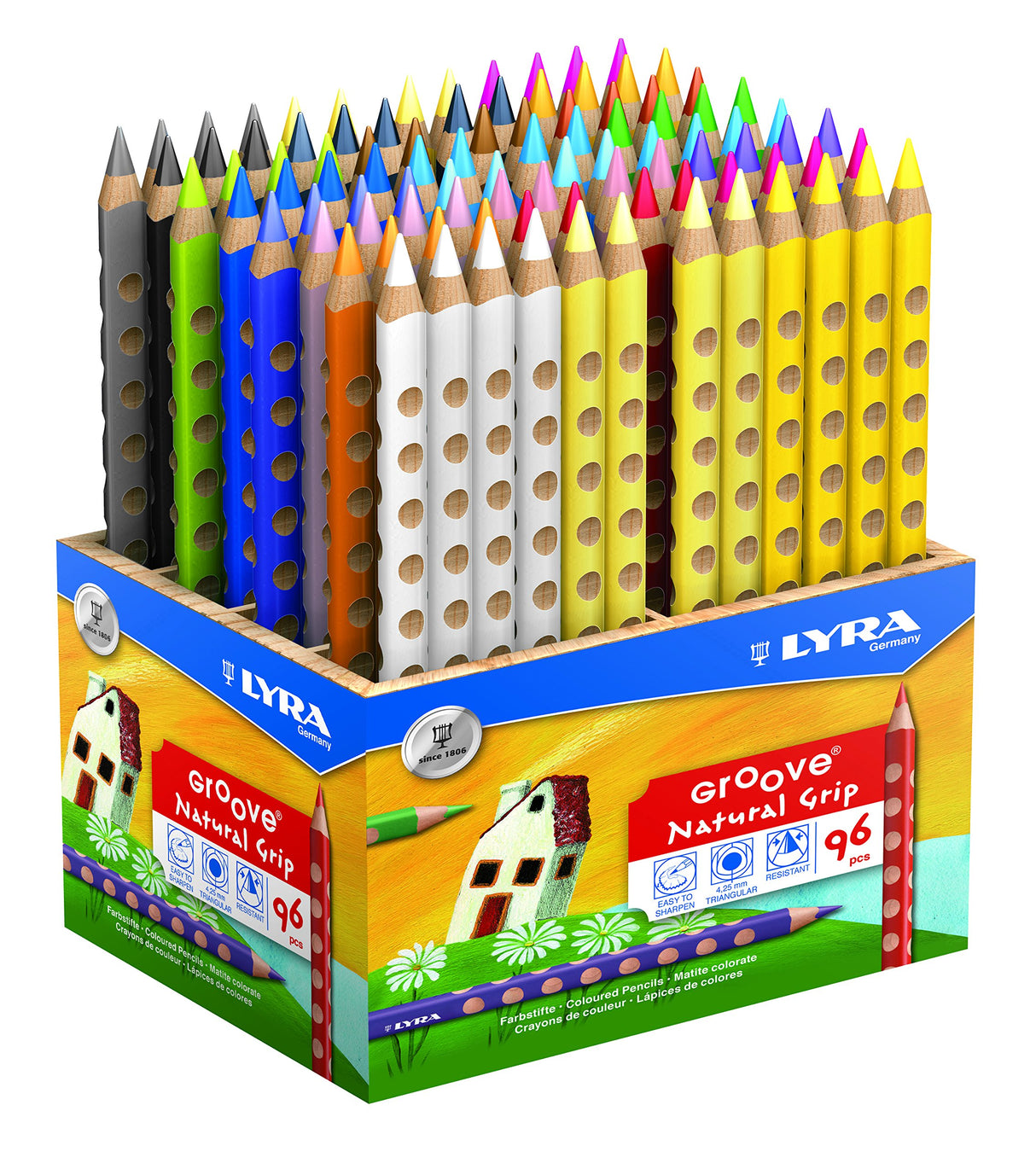 LYRA Groove, Lápices de colores de madera, triangular, grueso, lacado, Schoolpack de madera, colores surtidos, 2 unidades
