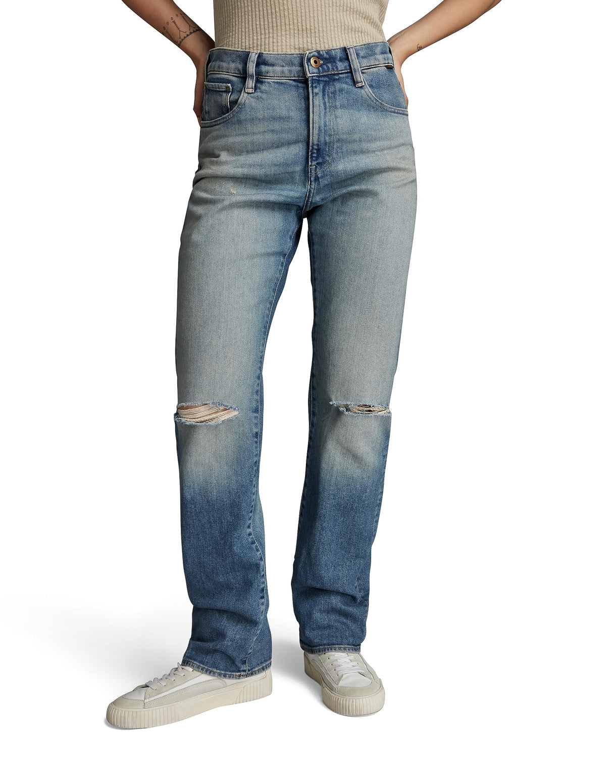 G-STAR Viktoria High Straight Jeans, Azul (Antique Faded Blue Agave Ripped D23959-d503-g130), 25W / 30L Mujer