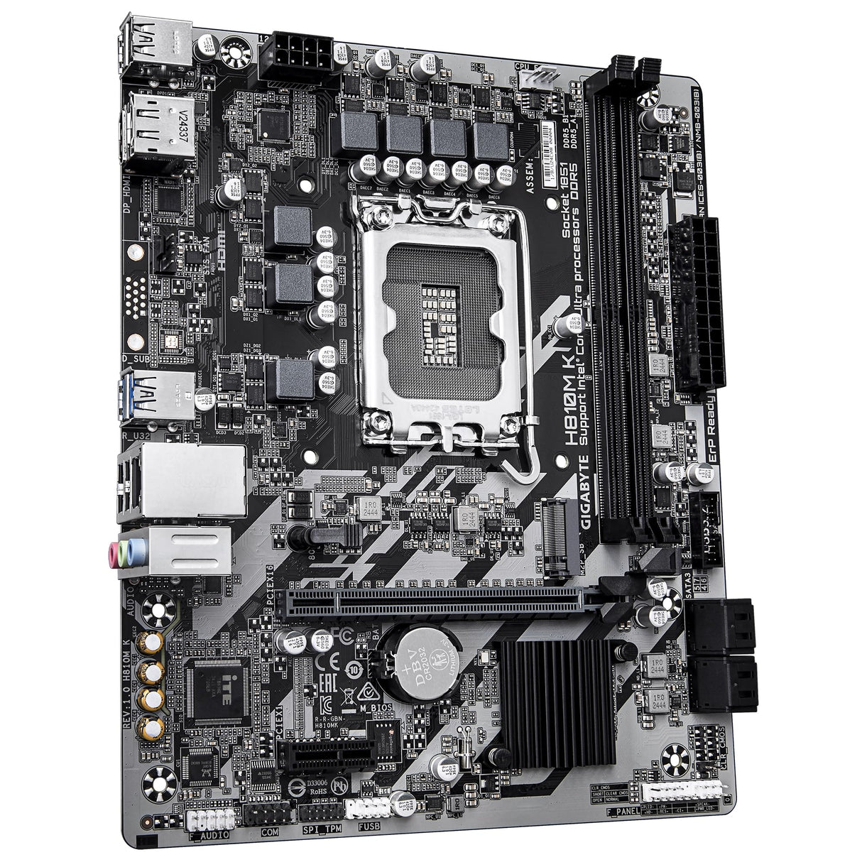 GIGABYTE H810M K Placa Base – Procesadores Intel Core Ultra (Serie 2), VRM de 3+1+2 Fases, hasta 6400 MHz DDR5, 1 x M.2 PCIe 4.0, LAN 1 GbE, USB 3.2 Gen 1