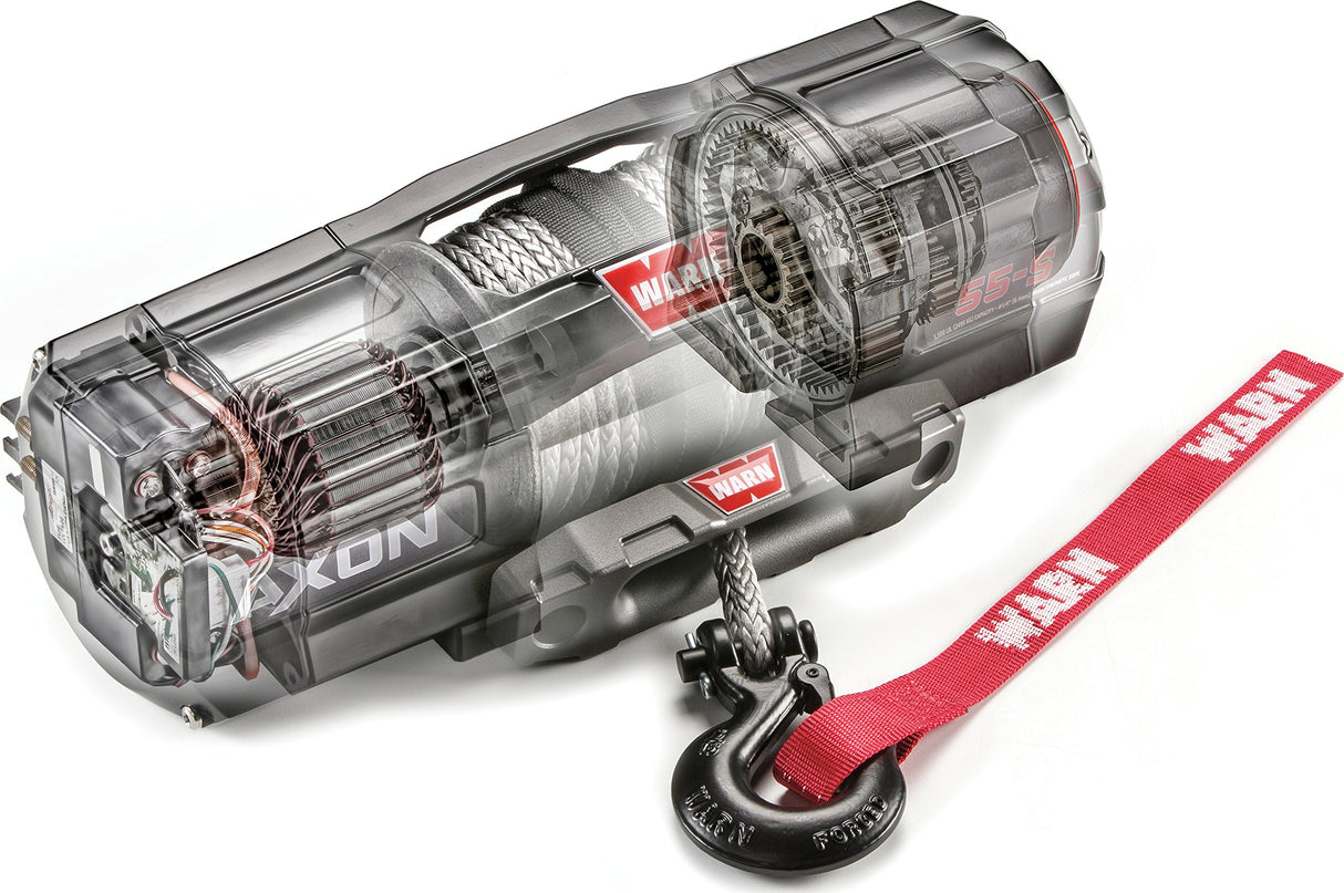 WARN 101150 AXON 55-S Powersports Cabrestante con Cuerda sintética Spydura y Receptor inalámbrico HUB: 1/4 Pulgadas de diámetro x 50 pies de Largo, Capacidad de tracción de 2.75 toneladas (5.5