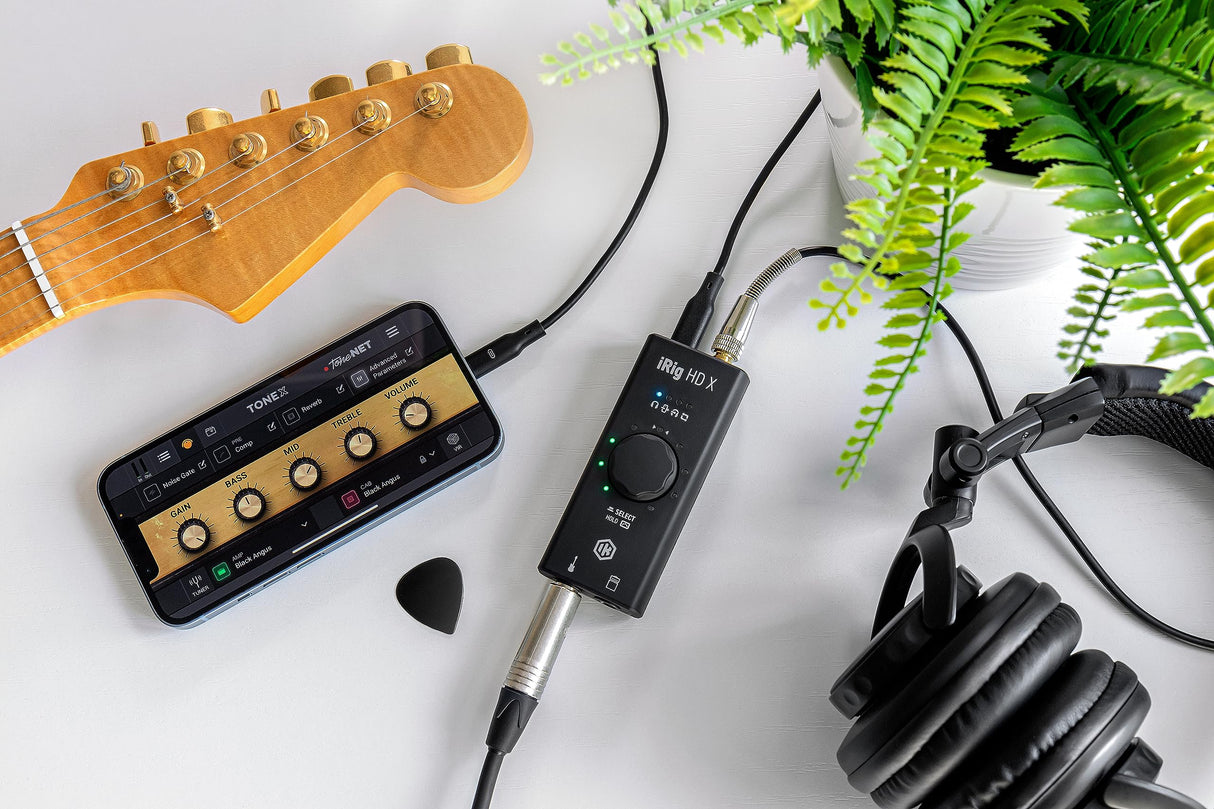 iRig HD X interfaz de audio de guitarra para iPhone, iPad, Mac, iOS y PC con USB-C, Lightning y cables USB y grabación de música de 24 bits, 96 kHz