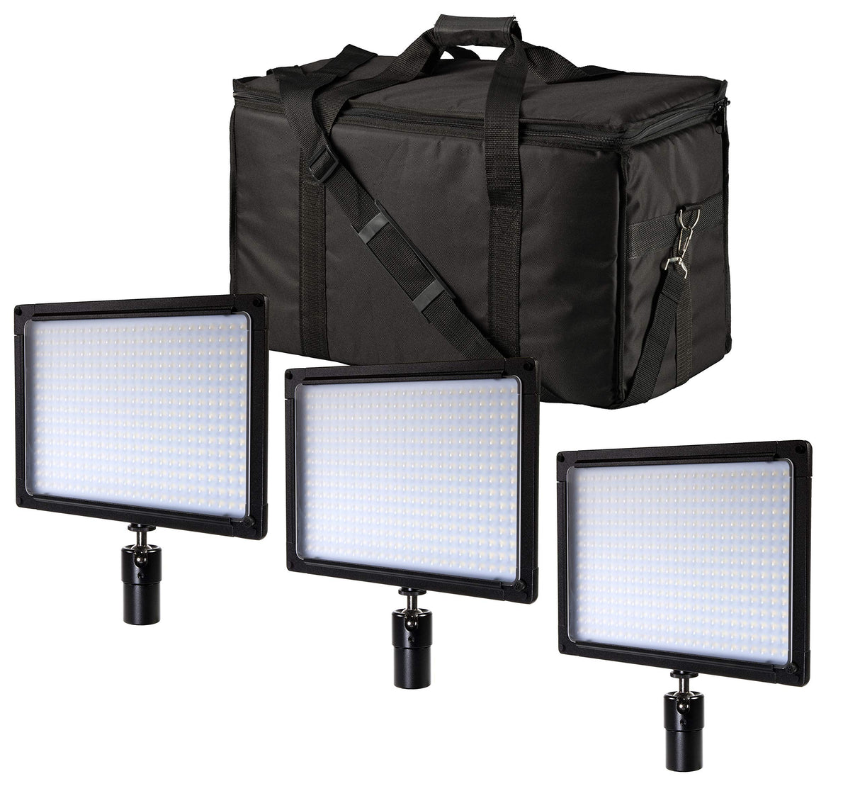 Bresser SH-360A - Juego de 3 lámparas LED ultrafinas y Ligeras Bicolor con Filtro difusor, Cabezal esférico y Bolsa de Transporte