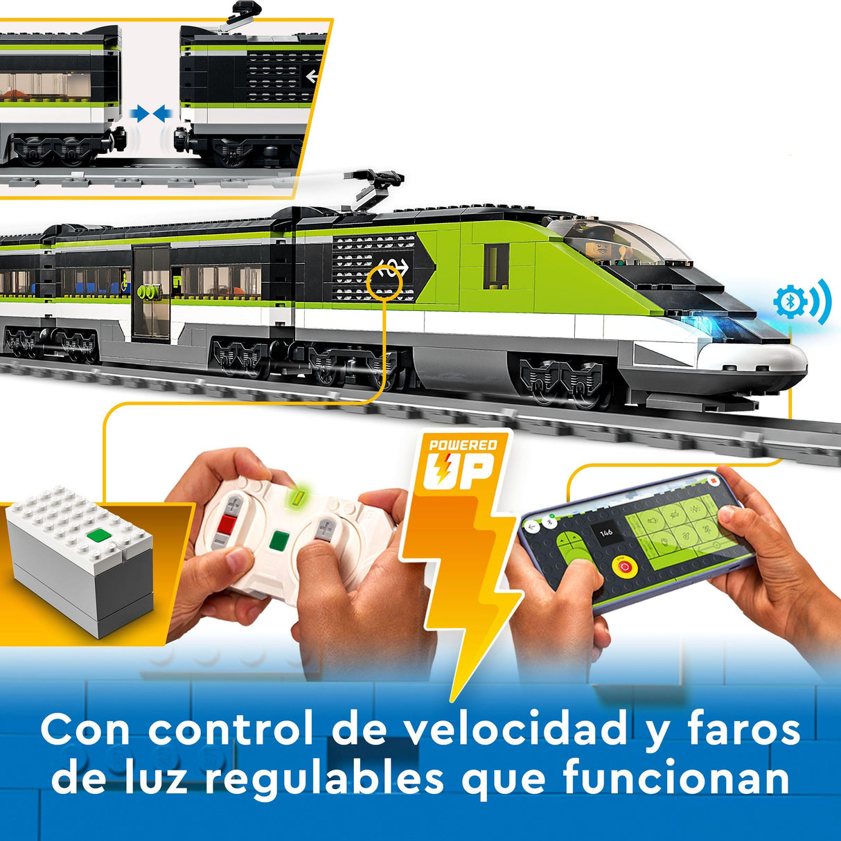 LEGO City Tren de Pasajeros de Alta Velocidad - Tren de Juguete Teledirigido - Luces, 2 Vagones, 24 Tramos de Vía y 6 Minifiguras - Regalo de Cumpleaños para Niños y Niñas de 7+ Años 60337