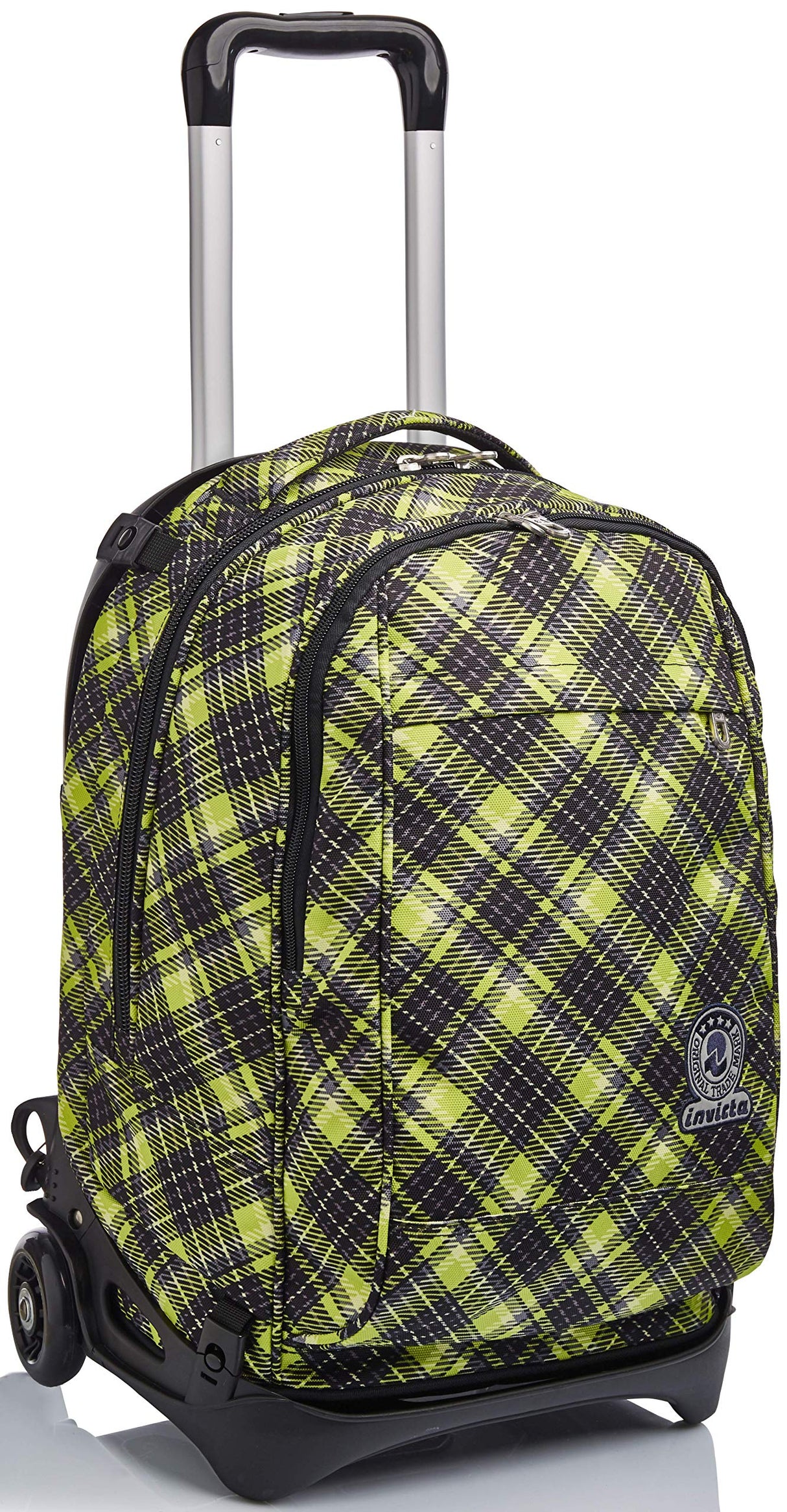 Seven Mochila con ruedas, NEW Tech TARTAN Bolsa con ruedas para libros, 3 en 1, Mochila Desmontable+Trolley, para chicos&chicas Para la escuela, Deporte, Tiempo libre, Funda para portátil, verde