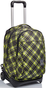 Seven Mochila con ruedas, NEW Tech TARTAN Bolsa con ruedas para libros, 3 en 1, Mochila Desmontable+Trolley, para chicos&chicas Para la escuela, Deporte, Tiempo libre, Funda para portátil, verde