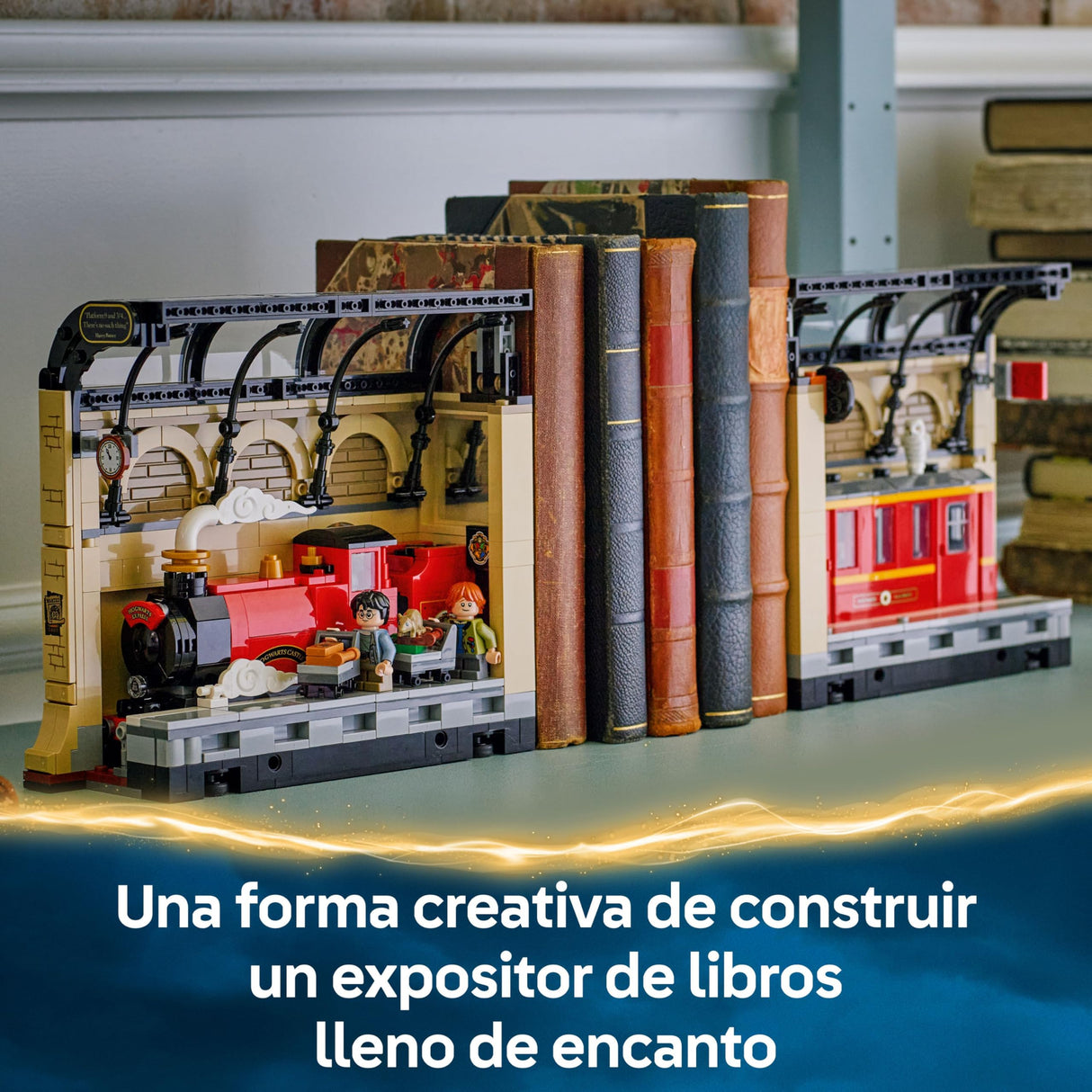 LEGO Harry Potter Rincón Entre Libros: Expreso de Hogwarts - Sujetalibros con un Tren de Juguete -2 Minifiguras (Harry y Ron Weasley) y Figura de Hedwig - Regalo para Niñas y Niños de 10+ Años 76450