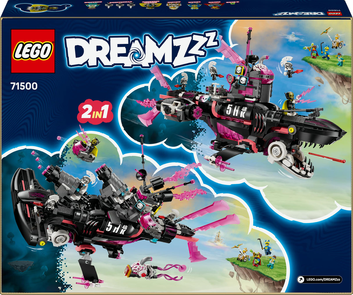 LEGO DREAMZzz 2 en 1 Submarino-Tiburón de Las Pesadillas de Juguete - 2 Opciones de Construcción con Aeronaves y 5 Minifiguras Inc. Mateo y Astrid - Regalo de para Niños y Niñas de 9+ años 71500