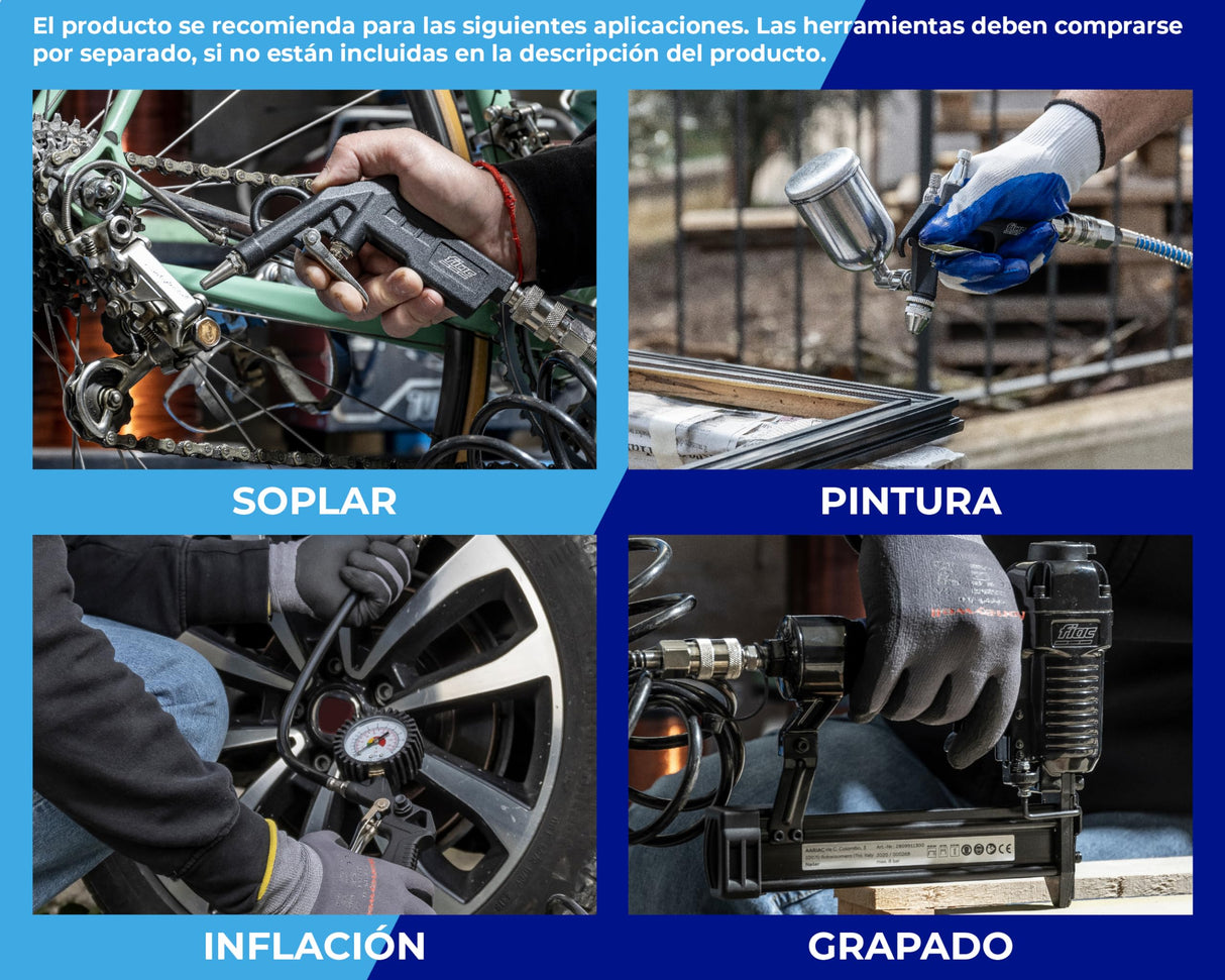 FIAC Compresor de Aire Móvil Silencioso SUPERSILENT 24, Sin Aceite, Presión Máxima 8 Bar, 1 Hp, Tanque de 24 Litros, Nivel sonoro 58 dB LpA