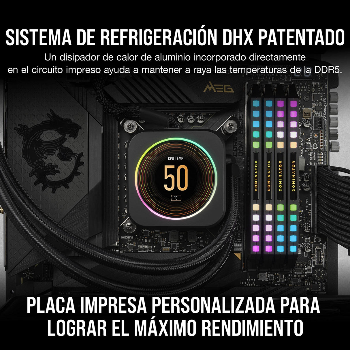 Corsair DOMINATOR PLATINUM RGB DDR5 32 GB (2 x 16 GB) 5200MHz C40 Memoria per Desktop (Regulación de voltaje integrada, Refrigeración DHX patentada, 12 LEDs CAPELLIX RGB, Optimizadas para Intel) Negro