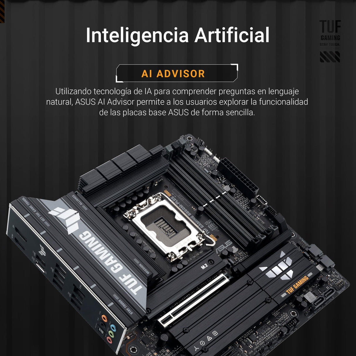 ASUS TUF Gaming B860M-PLUS, Placa Base Intel mATX, 12+1+2+1 etapas de alimentación DrMOS 80A, DDR5, PCIe 5.0, 3 Ranuras M.2, Realtek 2.5Gb Ethernet, DisplayPort, HDMI, USB 20Gbps Tipo-C