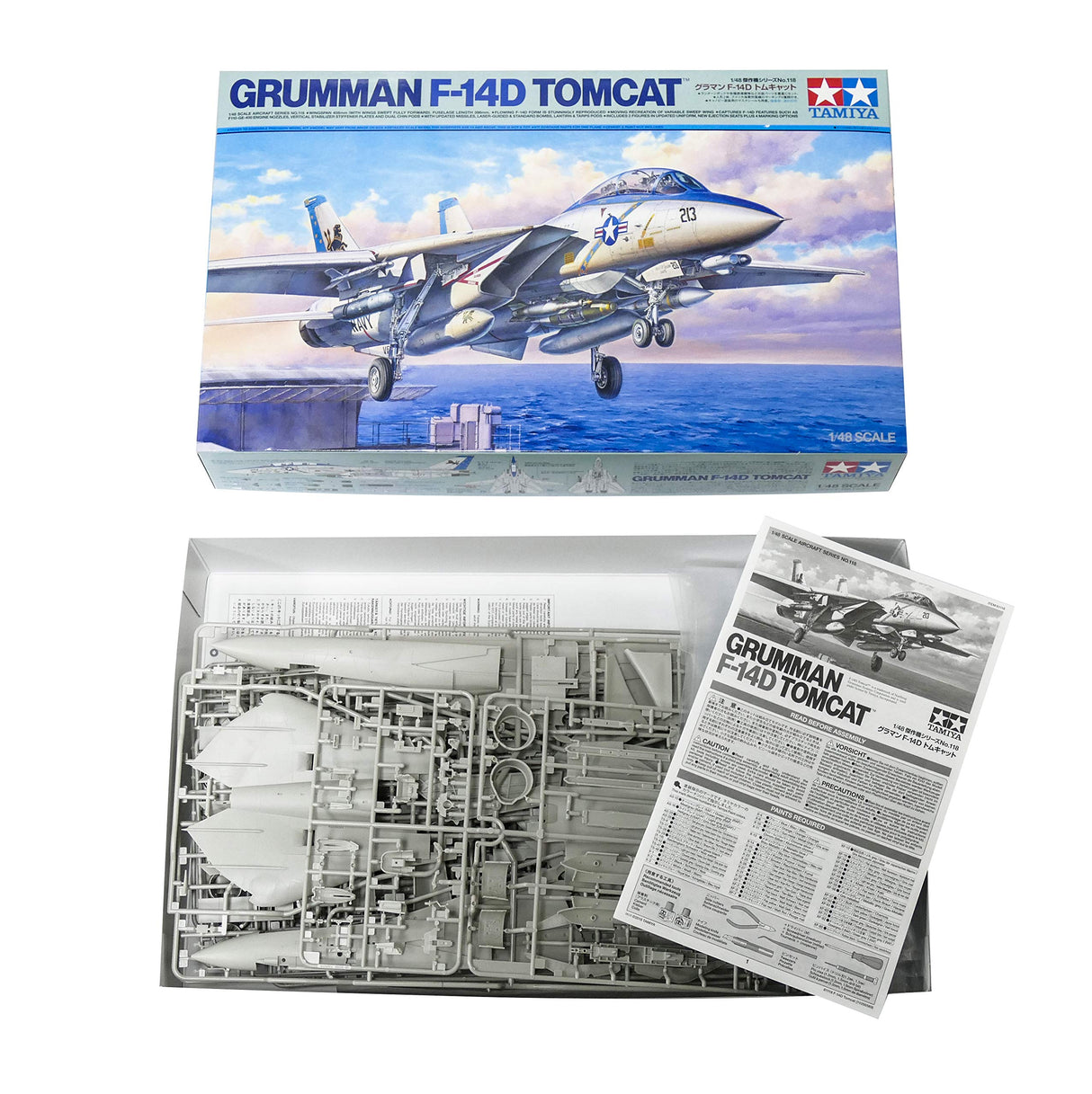 Tamiya 61118 Grumman F-14D Tomcat maqueta (Escala 1:48, plástico), Color Plateado, 11.5 x 19 x 3.13 Pulgadas (TAM61118)