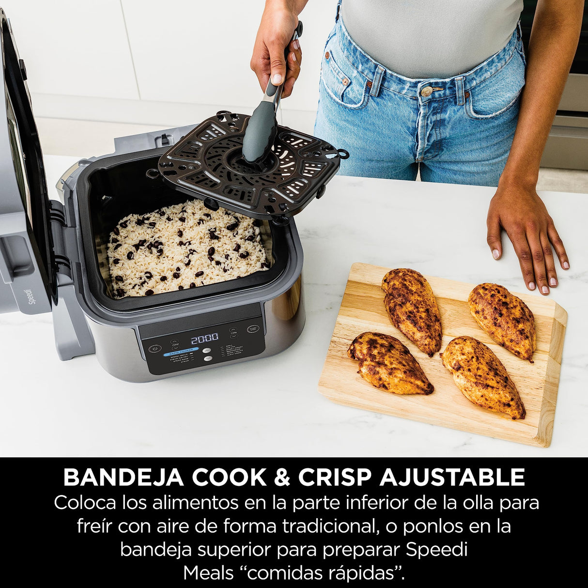 Ninja Speedi Olla rápida, Freidora de aire y Multifunción, 5,7L, comidas para 4 en 15 minutos, Freír con aire, Vapor, Parrilla, Hornar, Asar, Sellar, Cocción lenta y más, en gris, ON400EU