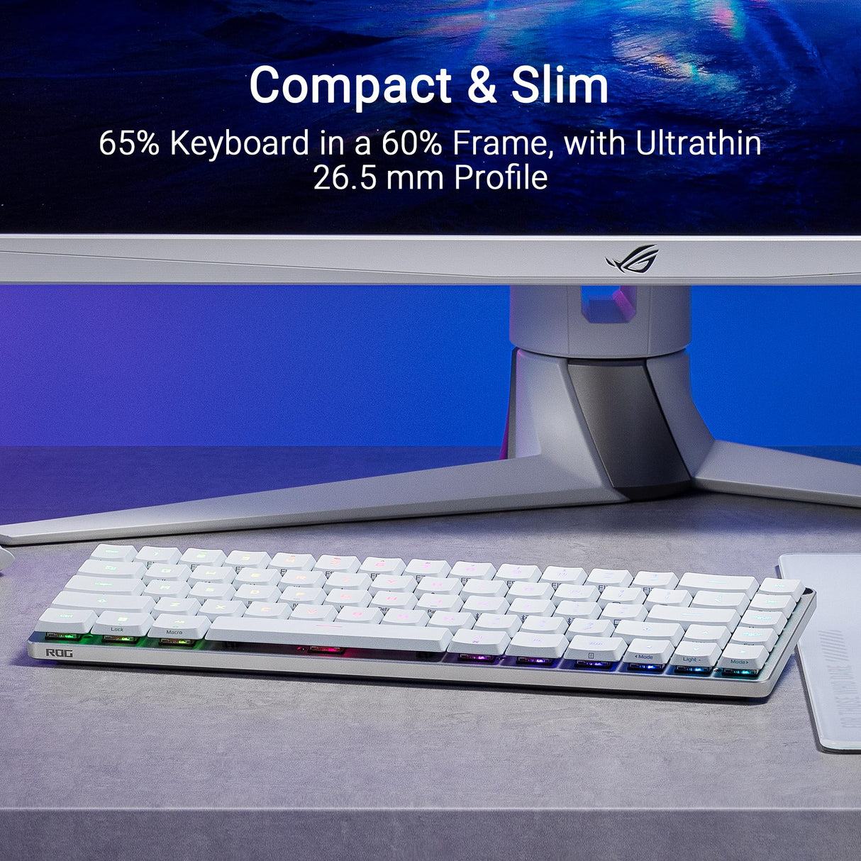 ASUS ROG Falchion RX - Teclado inalámbrico Compacto para Juegos 65% de Perfil bajo, interruptores ópticos ROG RX Rojos prelubricados, Espuma amortiguadora de Silicona, Panel táctil Interactivo,