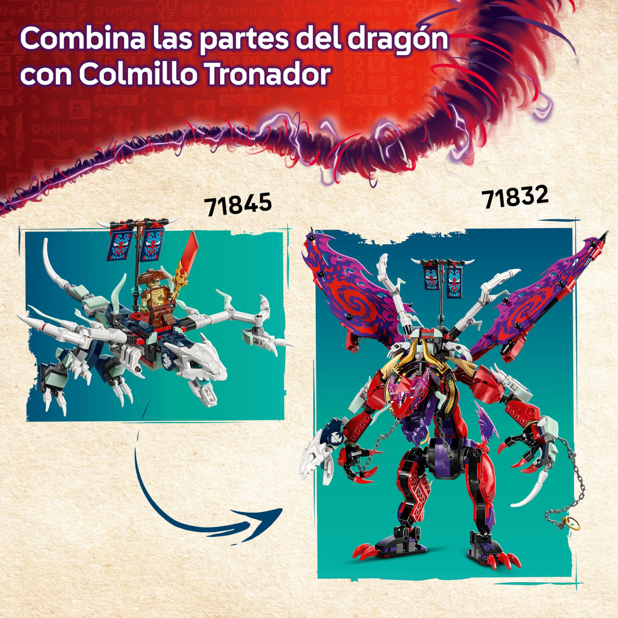 LEGO Ninjago 2 en 1 Meca Reactor de Lloyd - Figura Articulada Transformable en Avión Reactor - 5 Minifiguras Inc. Sora y Lloyd - Moto y Dragón de Juguete - Regalo para Niños de 9+ Años 71845