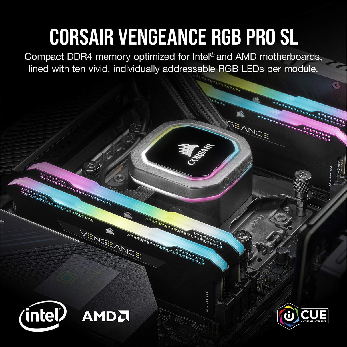 Corsair Vengeance RGB Pro SL 64GB (2x32GB) DDR4 3600 MHz C18 Módulos de Memoria de Alto Rendimiento (Iluminación Dinámicaa RGB, Tiempos de Respuesta Reducidos) Negro