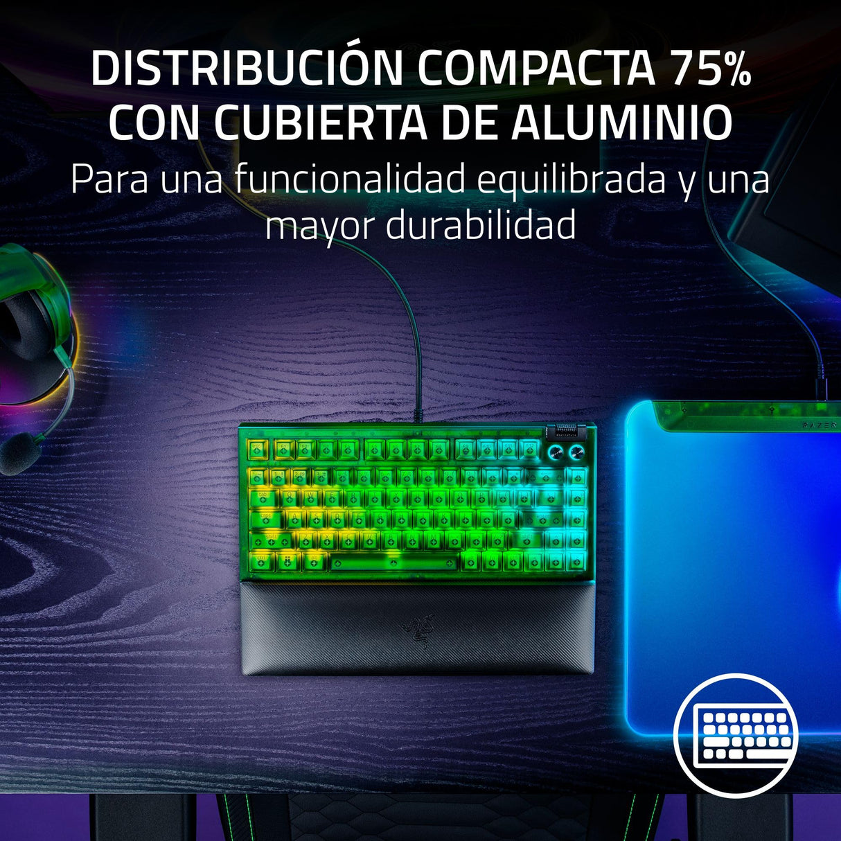 Razer BlackWidow V4 75% Phantom Green Edition - Teclado mecánico para Juegos Intercambiable en Caliente (táctiles Naranjas, Rodillo, 2 Botones dedicados) Diseño US | Phantom Green