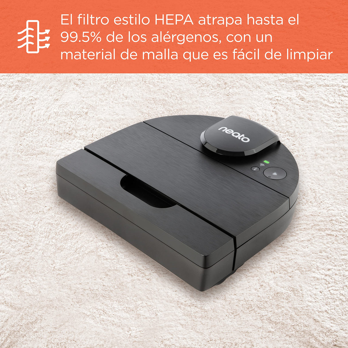 Neato D9 Smart Robot Vacuum Cleaner - D-Design, HEPA Filter, Laser Map Navigation - App Control - 200 Minutes Duration, Auto Recharge and Reset - Black