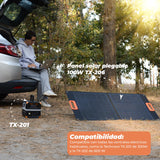 Panel solar plegable TX-206 de 100 W de Technaxx, Cargador solar monocristalino portátil para todas las fuentes de alimentación habituales con salidas USB-A/USB-C/XT60/DC7909/MC4/Anderson