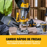 DEWALT Fresadora compacta XR 18V, motor sin escobillas, 1/4'' (8 mm), No incluye batería ni cargador, DCW604NT-XJ