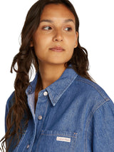 Calvin Klein Vestido Camisero Vaquero Mujer Linen Boxy Belted Denim, Azul (Denim Medium), M