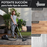 Hoover HP1 Aspiradora Compacta Potente para Suelos Duros, Delicados y Alfombras, Boquillas para Parquet y Mascotas, Filtro de Polvo EPA, Capacidad 2L, Accesorios Integrados, Radio de 8,2m [HP120PET]