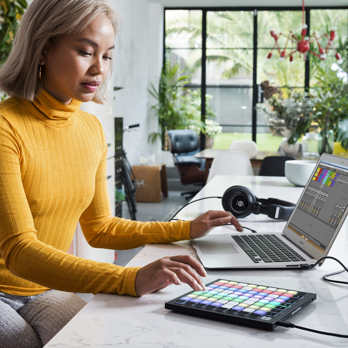 Novation Launchpad Mini [MK3] — Panel portátil MIDI con 64 almohadillas, panel controlador con USB para actuaciones de Ableton Live y Logic Pro