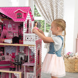 KidKraft Casa de muñecas de Madera Amelia para muñecas de 30 cm con Muebles y Accesorios, Casita de Juguete con Ascensor y balcón, 3 Niveles de Juego, Juguetes niños y niñas Desde 3 años (65093)
