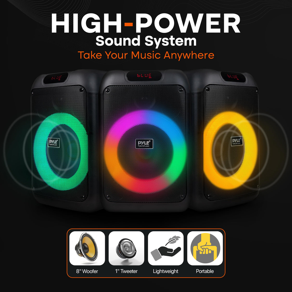 Pyle Altavoz de Fiesta Bluetooth, Sistema True Wireless Stereo, Grande, Portatil