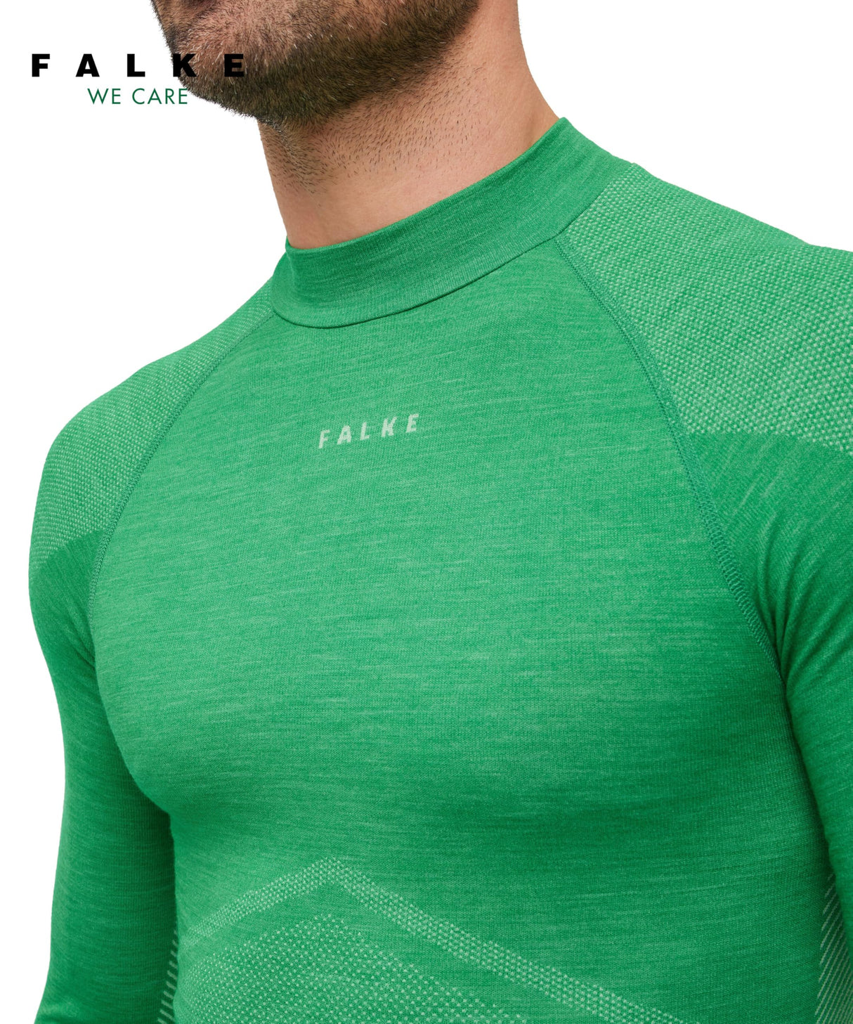FALKE Wool-Tech Round Neck M L/s SH Lana Hilo Funcional Secado rápido 1 Pieza, Capa de Base Superior Hombre, Verde Grass Green 7014 Trend, XL