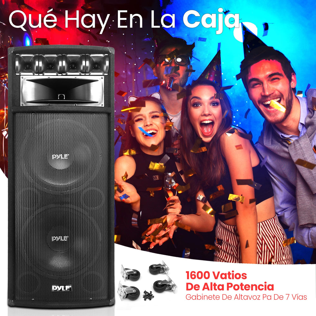 PylePro Altavoz, Portatil, para gabinete, 1600V, Estereo, Woofer de 3.4”, Tweeters duales, Bocina Media de 5x12”, Exterior, Interior