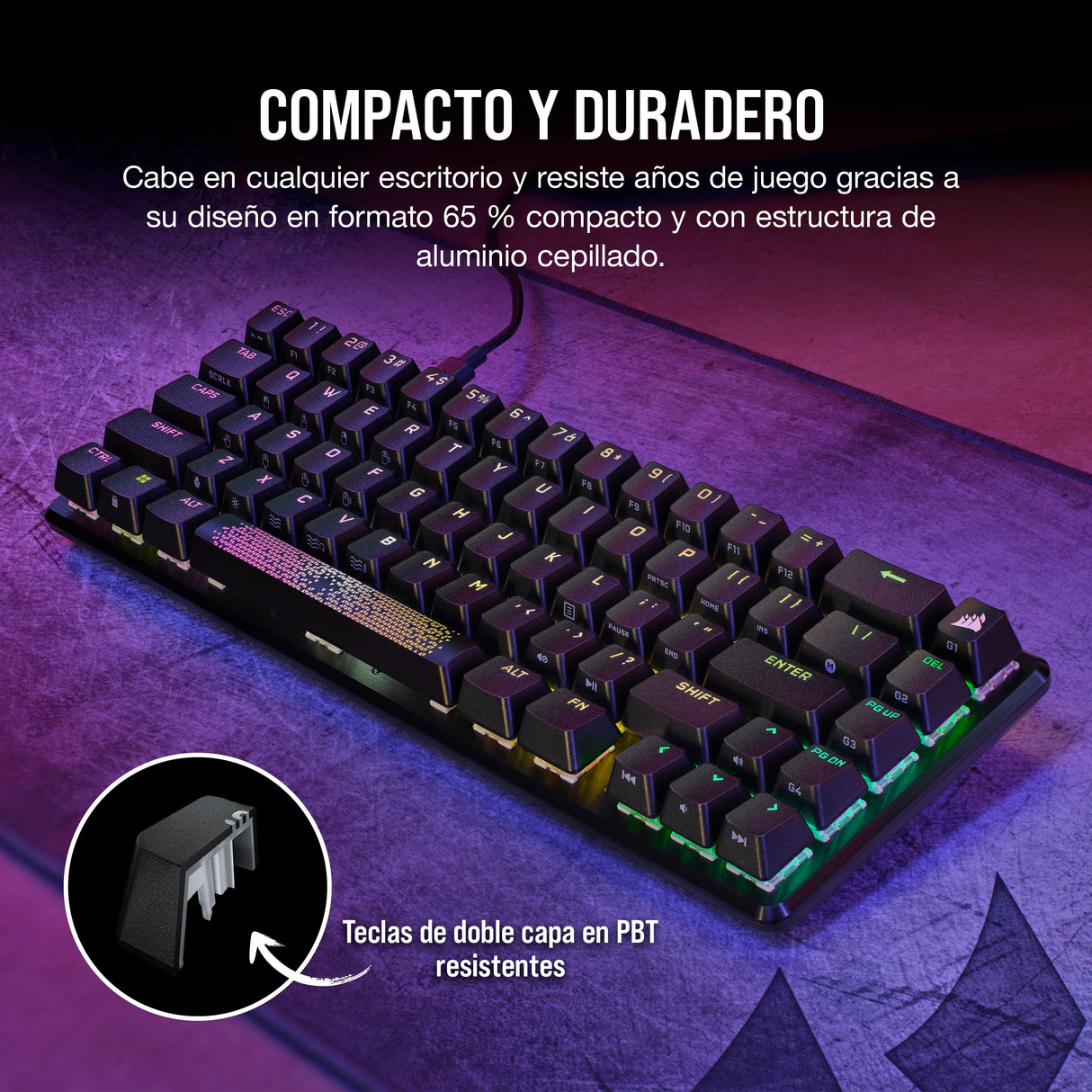 Corsair K65 PRO MINI RGB 65% Optical-Mechanical Wired Gaming Keyboard - Interruptores OPX - Teclados PBT Double-Shot - Compatible con iCUE - PC, PS5, PS4, Xbox - QWERTY ES - Negro