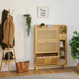 Relaxdays Mueble Zapatero, 5 Compartimentos, Armario Calzado Bambú, 127x95x19 cm, 9 Pares, 3 Solapas, Estrecho, Natural, Plástico, Tablero de Fibras