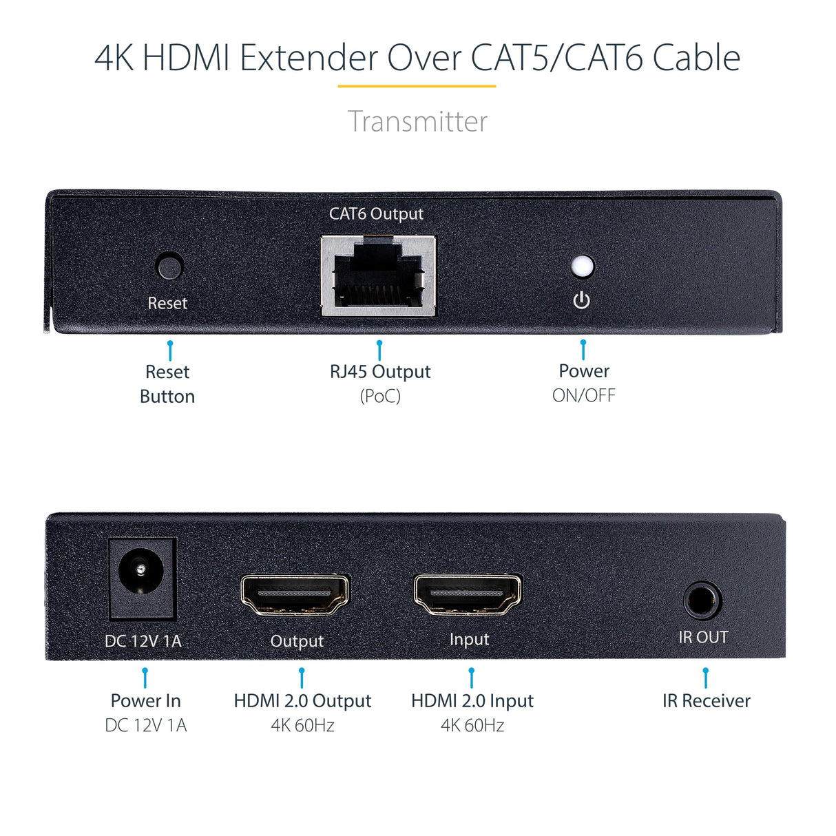 StarTech.com Extensor Alargador HDMI 4K por Cable CAT5/CAT6 Ethernet - Extensor de Vídeo 4K 60Hz HDR hasta 70m - Salida de Audio S/PDIF - Juego Kit de Transmisor y Receptor HDMI (4K70IC-EXTEND-HDMI)