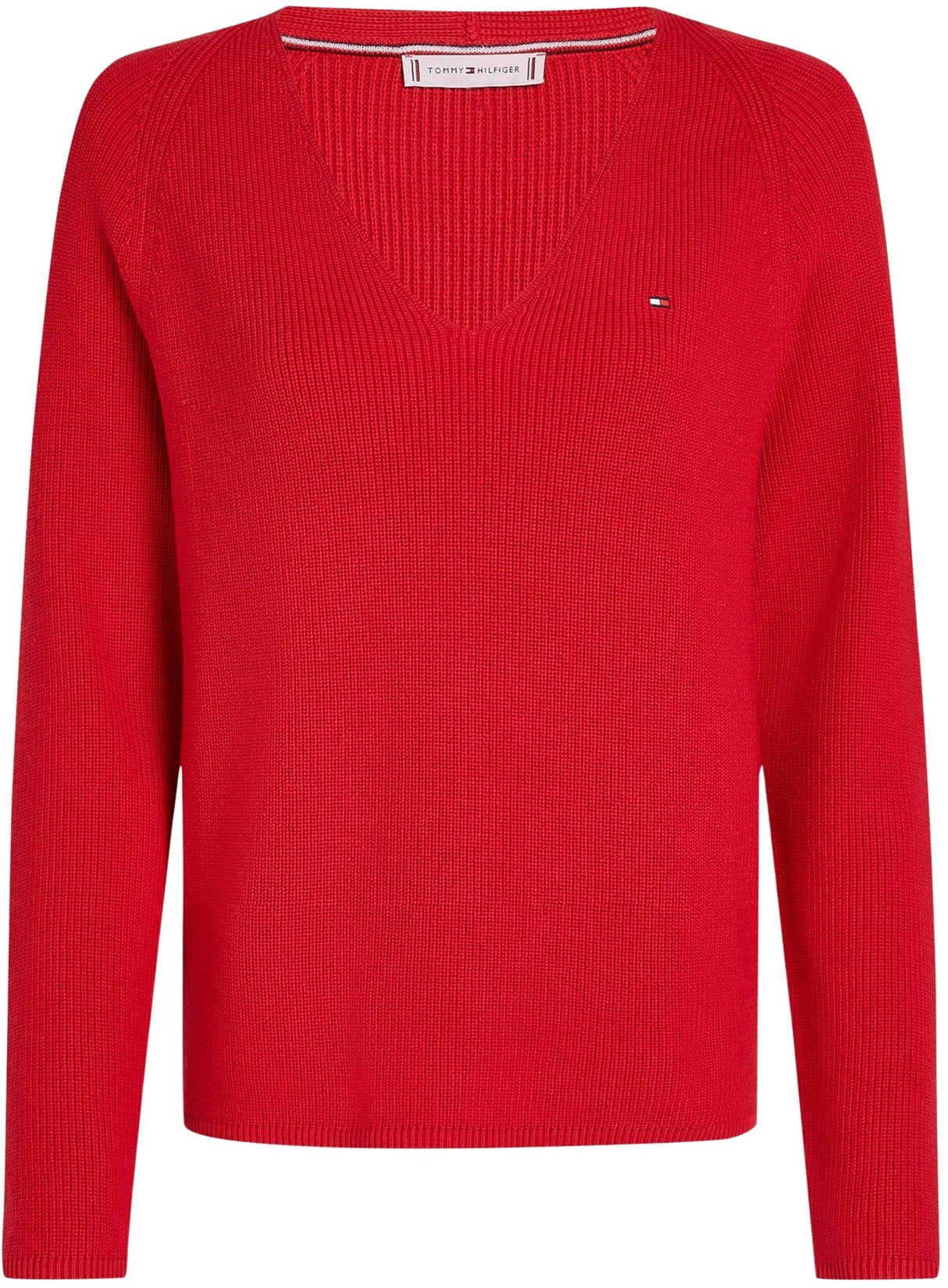 Tommy Hilfiger Jersey Mujer Cardi Fine Cuello de Pico, Rojo (Primary Red), S